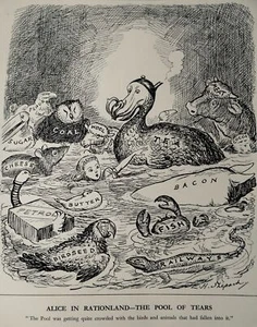 1939 Vintage Print WW2 - RATIONING - ALICE IN RATIONLAND THE POOL OF TEARS - Imagen 1 de 2