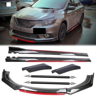 Carbon Fiber Look Red Front Lip Chin Bumper Side Skirt  For Infiniti Q70 Q70L Foto 1 de 4