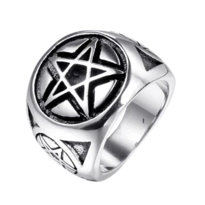 Herren Edelstahl Ring mit Pentagramm Designs Modeschmuck US Größe 7-13 - Bild 1 von 10