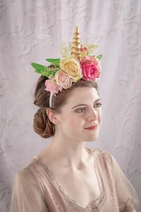 Victorian Trading Co Unicorn Horn Floral Headband Tiara Crown - Picture 1 of 2