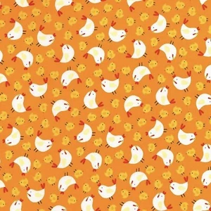 Cute Farm Tossed Chickens Orange 100% Cotton Fabric by The Yard - Bild 1 von 2