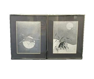 Framed Japan Silver Crane Silkscreen Press Prints - Signed - Picture 1 of 19