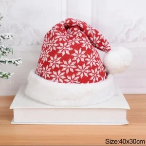 Knitted Christmas Hat Cute Pompom Adult Child Soft Beanie Santa Cap New Year Hat - Picture 1 of 7