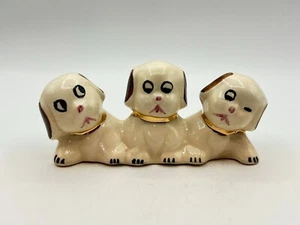 Three Puppies Sitting in a Row Ceramic Puppy Figurine - Picture 1 of 9