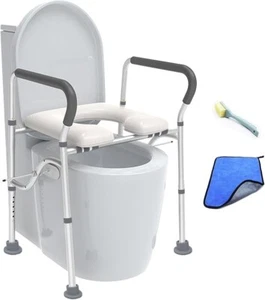 Raised Toilet Seat w/ Handles 450lbs Adjustable Padded Elevated Toilet Seat New! - Picture 1 of 6