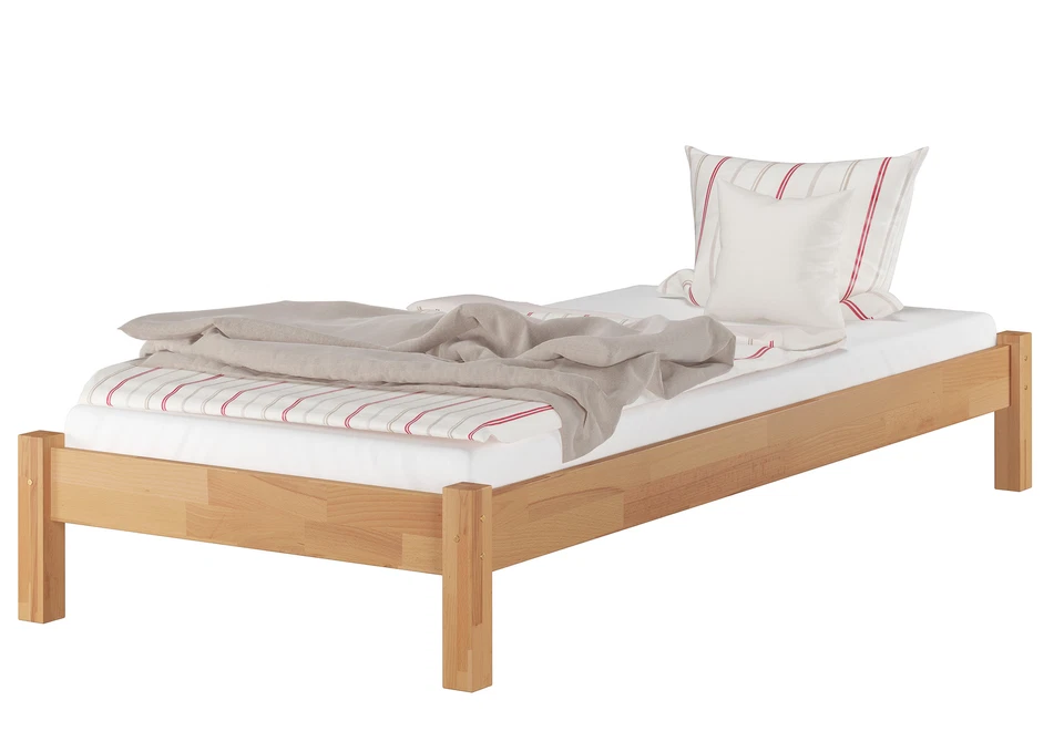 Einzelbett 100x200 Buche natur Massivholzbett Futonbett Zubehör wählbar - Bild 1 von 1