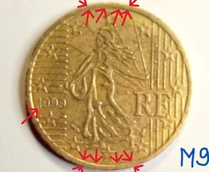 France, 50 Euro Cent, 1999 Great very rare coin stamp defect on both sides - Picture 1 of 2