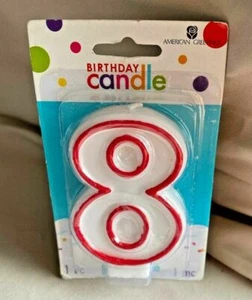American Greetings #8 Candle White with Red Outline NEW - Picture 1 of 3