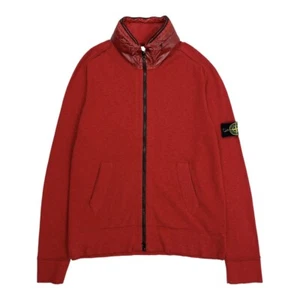 Stone Island Knit Cotton Cardigan Nylon Hood Red Full Zip Size XL - Picture 1 of 7