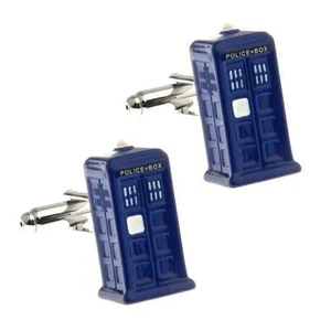TARDIS CUFFLINKS Dr Who Police Phone Box 3D Blue Enamel w GIFT BAG Sci-Fi Fan - Picture 1 of 4