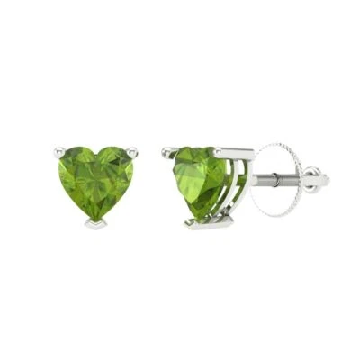 Peridot Stud Earrings for Women, Solid Gold Screw back (1 cttw, 5mm, Heart-Cut) - Image 1 of 4