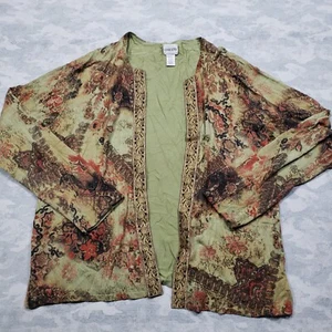 Chicos Cardigan Top Womens 3 Green Open Front Floral Print Long Sleeve - Picture 1 of 10