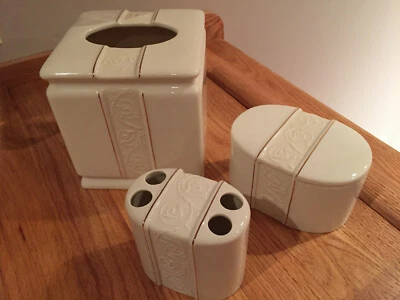 Винтажный Croscill Сорренто фарфора ткани чехол зубная щетка и крышка хлопковая банка РЕДКАЯ - Изображение 1 из 4