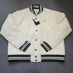 Nike NSW Sportswear Varsity Jacket Sail Off White Black Sz Large FD7845-133 $500 - Picture 1 of 10