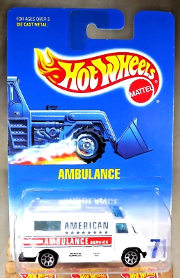 Tarjeta Hot Wheels 1991 azul/blanco #71 ambulancia blanca con cromo 7 radios variación Foto 1 de 4
