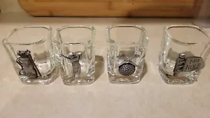 Vintage Things Remembered Golf Themed Glass/Pewter Double Shot Glasses Set Of 4 - Picture 1 of 1