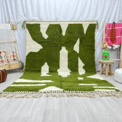 Indian Hand Knotted green Rug, Green Rug, Hand Rug Berber Wool, Custom Green Rug - Image 1 of 4