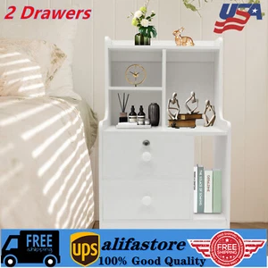 2 Drawers Bedroom Bedside Cabinet Furniture Nightstand Side Table Bedside Table - Picture 1 of 24