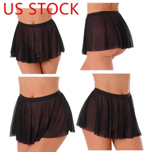 Women Transparent Miniskirt Ruffle Flared Elastic Skirts See-through Clubwear - Picture 1 of 11