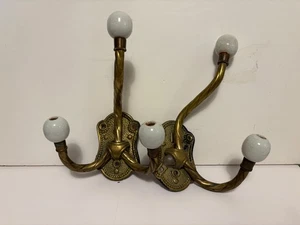Vintage - Messing Porzellan Knopf Haken Wandhalterung Hut Handtuch Kleiderbügel - Bild 1 von 14