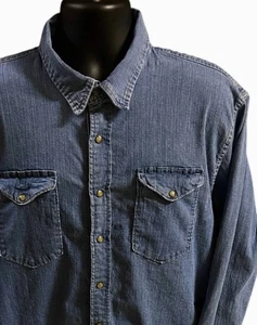 Wrangler Indigo Denim Western Hemd Pearl Snap Langarm 2XL Taschen - Bild 1 von 16