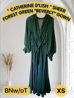 Catherine D'Lish чистый лес зеленый Beverly Peignoir халат XS - новый с этикетками - Изображение 1 из 4