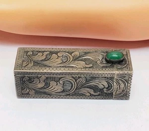 Vintage Engraved Italian 800 Silver Lipstick Case JADE Holder w/ Mirror (55) - Picture 1 of 10