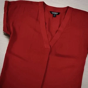 Camicetta pullover LAUREN RALPH LAUREN manica corta girocollo ROSSO scollo a V top basic XS - Foto 1 di 8