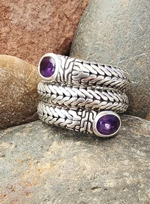 Anillo John Hardy Bobina Tejido Banda con Amatista Talla 8.5 Foto 1 de 4