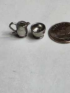 Casa de muñecas artesanal vintage miniatura plata esterlina azúcar y crema - Imagen 1 de 10