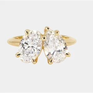 Wedding Toi Et Moi Diamond Ring 2.00 Ct Pear Cut 14k Yellow Gold IGI Lab Created - Picture 1 of 11