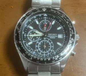 Reloj Seiko Flightmaster Pilot 7T92-0CF0 cuarzo esfera cronógrafo negro JP - Imagen 1 de 2