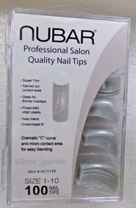 Nubar Profi Qualität NÄGEL Tips lang dramatisch "C" Kurve KLEBEN silber - Bild 1 von 6