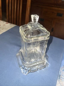 Antike quadratische Pressglas Pickle Rolle oder Bonboniere, 3-teiliges Set - Bild 1 von 7