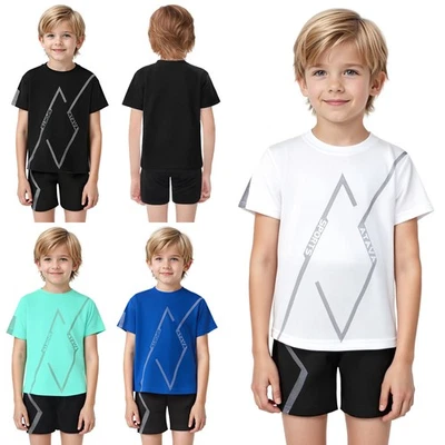 Boys Sport Set Quick Dry Short Sleeve T-shirts with Shorts 2 Piece Activewear - Image 1 of 3