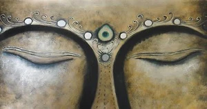 Holy Buddha Oil Painting 40x16.NOT a poster,framing available. Buddhist, Monk - Picture 1 of 1