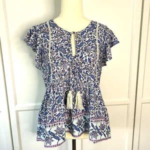 Iris Maxi Womens Top Size 10 Boho 100% Rayon Embroidered Tassles Ruffle Sleeves - Picture 1 of 24