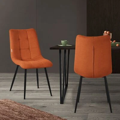 Set de 2 sillas de comedor color naranja asiento acolchado con patas de acero - Imagen 1 de 4