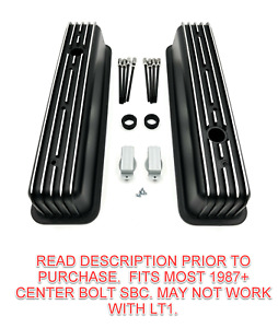 Black Tall Finned Aluminum Valve Covers For Small Block Chevy 350 Vortec TBI