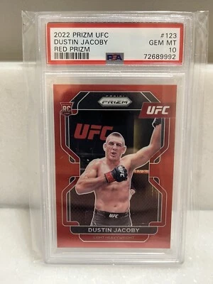 2022 Panini Prizm UFC Dustin Jacoby RED PRIZM RC #/299 PSA 10 GEM - Image 1 of 2