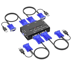 Commutateur KVM VGA 4 ports USB AVEC 4 câbles KVM et 3 concentrateurs USB pour 4 ordinateurs neuf - Photo 1/12