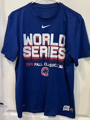 Camiseta Nike Dri Fit Chicago Cubs 2016 Serie Mundial Hombre’s Grande Gráfico Estampado Azul Foto 1 de 2