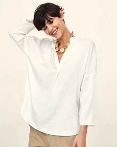 ZARA CREASED EFFECT SATIN BLOUSE KAFTAN TOP V NECK LONG SLEEVE SIZE L new - Picture 1 of 8