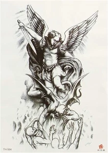 2x Schwarzes Engel XL Tattoo - Kreuz, Rosen - Body Temporary Tattoo - TH568(2) - Bild 1 von 1