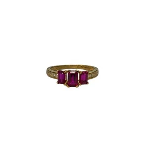 9ct 9k Yellow Gold Created Red Ruby And Diamond Ladies Ring Size O1/2. New - Picture 1 of 8