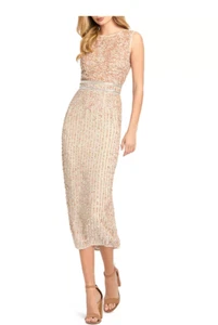 VESTIDO MIDI NUDE VAINA LENTEJUELAS VERTICAL MAC DUGGAL talla 6 - Imagen 1 de 5
