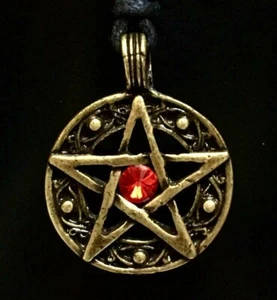 Pentagram Pentacle Star Bronze Pendant Pagan Celtic Biker adjustable cord - Picture 1 of 2