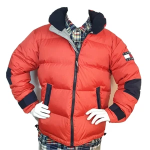 Vintage Tommy Hilfiger Daunen Puffer Jacke Orange Herren Gr. S Spellout Flag Logo - Bild 1 von 12