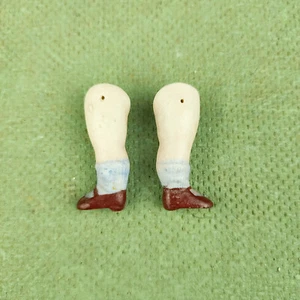 Antique dollhouse doll legs, wire fixing, 1.42" / 36 mm, porcelain, blue socks - Picture 1 of 6