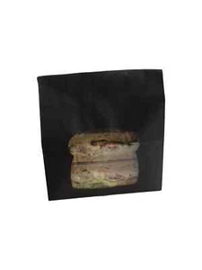 * 250 xBlack Laminated Paper Sandwich Snack Bags with window bloomer style B0046 - Picture 1 of 3